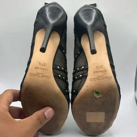 Jimmy Choo Black Mesh Studded Booties Size 37.5 - Picture 5 of 5